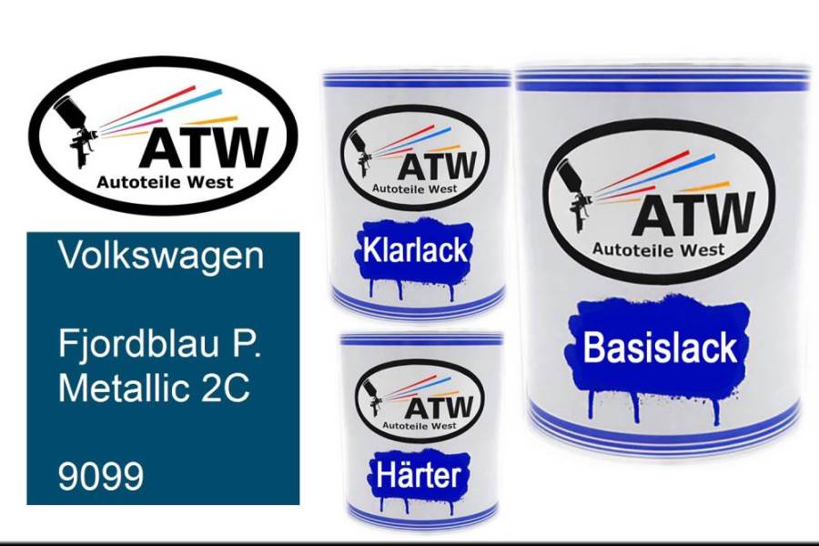 Volkswagen, Fjordblau P. Metallic 2C, 9099: 1L Lackdose + 1L Klarlack + 500ml Härter - Set, von ATW Autoteile West.